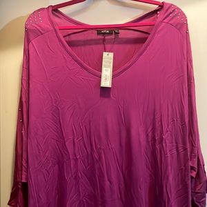 Deep Pink Apt 9 blouse with short sleeves and embellished shoulders